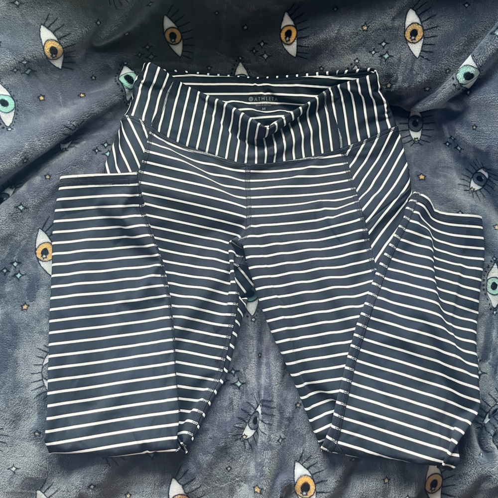 Athleta Blue & White Striped Leggings